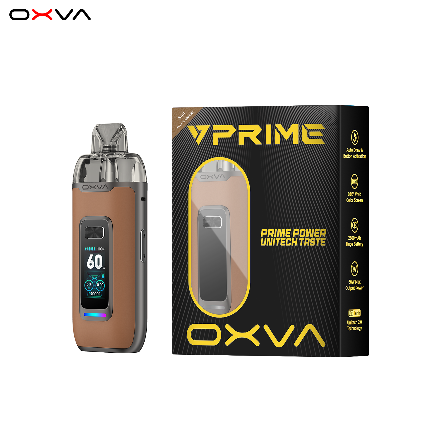 OXVA VPRIME POD KIT BROWN LEATHER