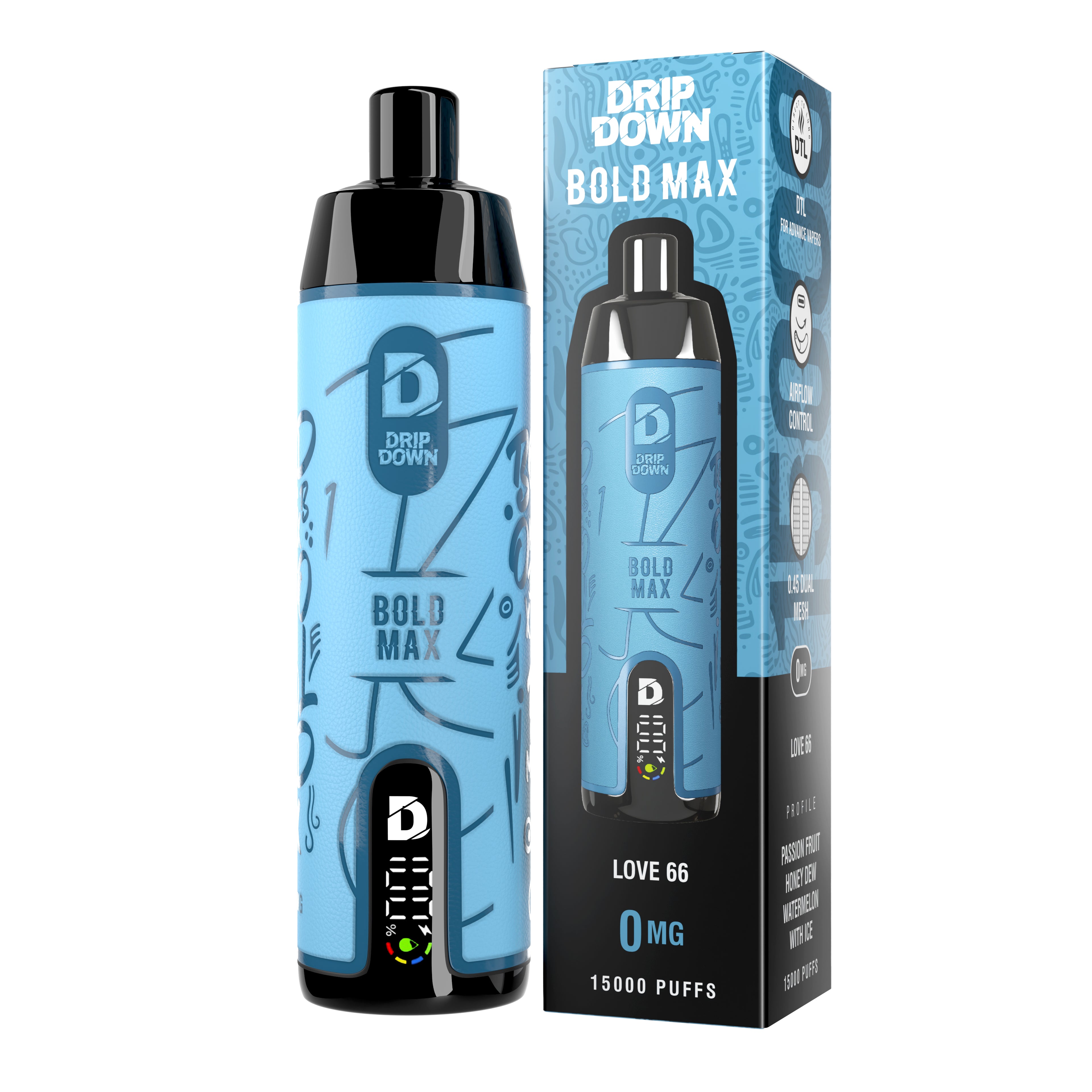 Drip Down Bold Max (DTL) – Love 66 (0mg) (15K Puffs)