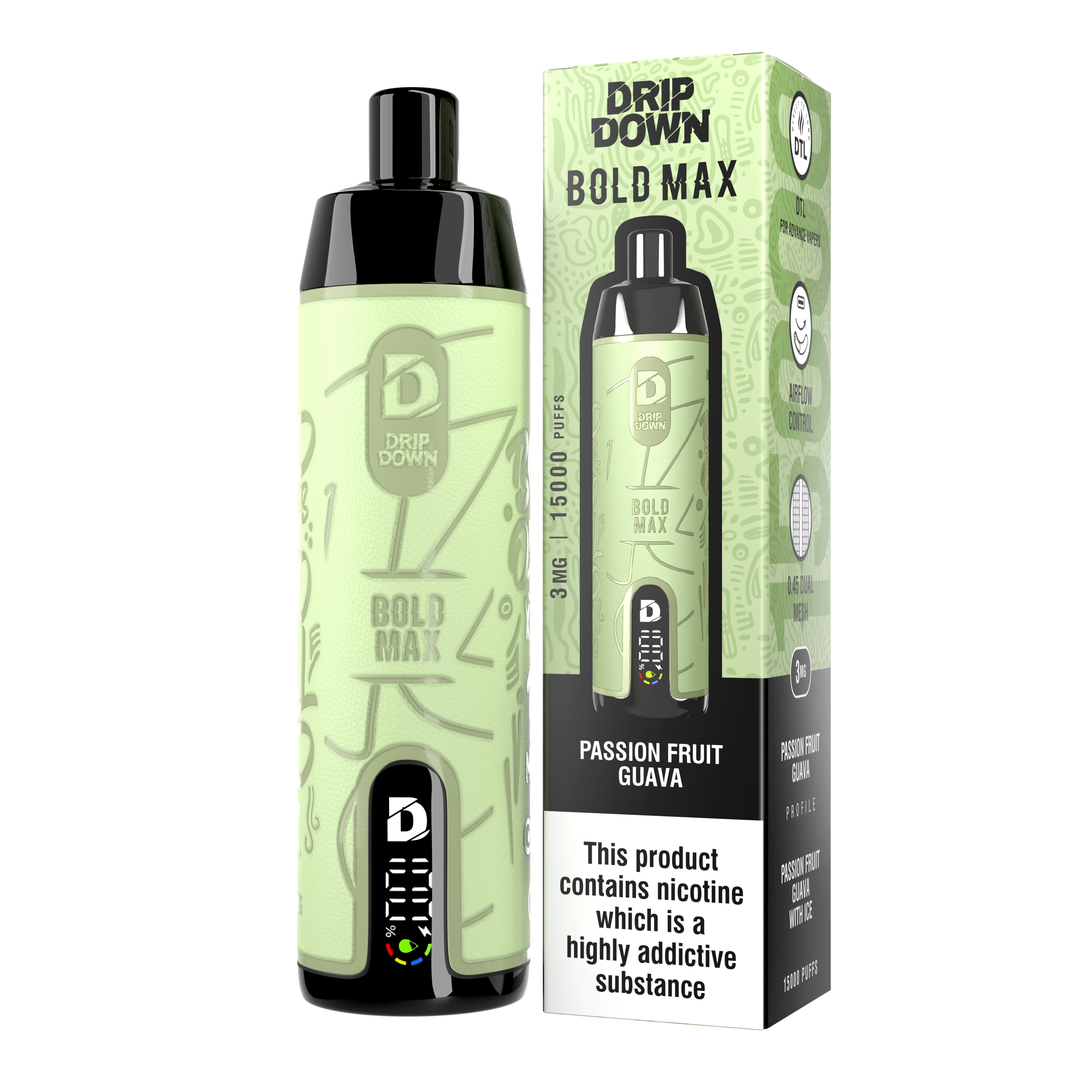 Drip Down Bold Max (DTL) – Passion Fruit Guava (3mg) (15K Puffs)